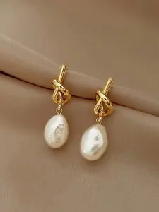 Elegant Minimalist Lightweight Construction Faux Pearl Pendant Earrings Jewelry, Unique Pearl Accents, Water Drop Design, Knot Design, Perfect for Parties, Dates, Weddings & Daily Wear, Ideal Gift Choice