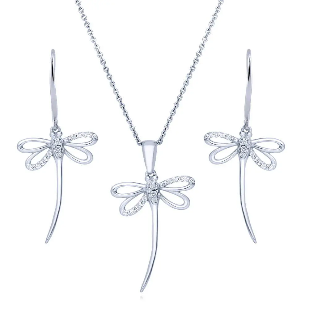 BERRICLE Sterling Silver Dragonfly Necklace and Earrings Set for Women, Cubic Zirconia CZ