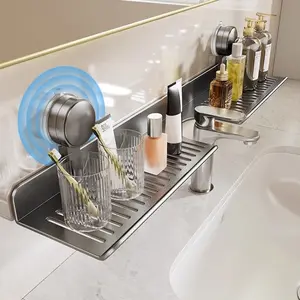 Wall-Mounted Suction Cup Bathroom Shelf, Aluminum No-Drill Storage Rack for Faucet & Toilet Essentials, Ideal Organizer for Cosmetics Accessories