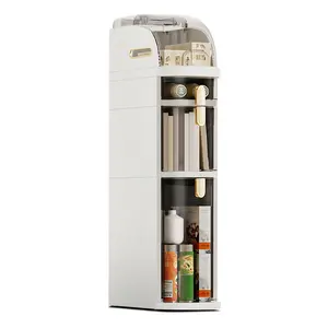 3-Tiers Slim Bathroom Storage Cabinet, Waterproof Narrow Bathroom Storage Organizer with Wheels and Toilet Paper Holder for Small Spaces, Bathroom, Kitchen, Laundry, Living Room