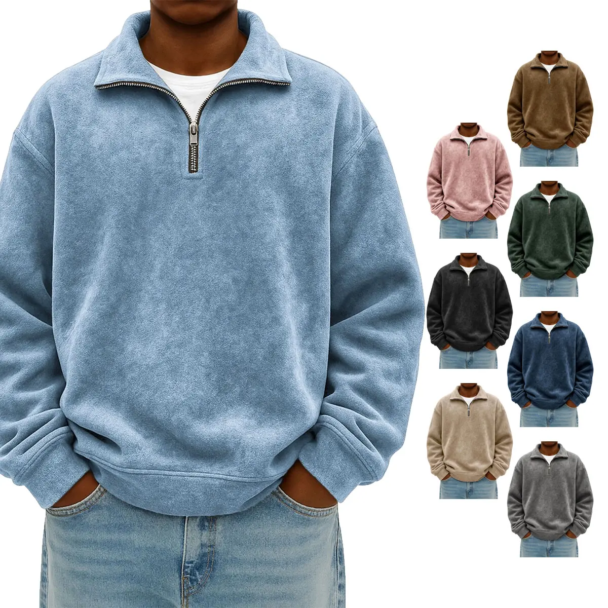 Men's Fleece Quarter Zip Pullover Sweatshirt, Collared Half Zip Long Sleeve Top, Soft Warm Casual Fit Streetwear Fall Winter Daily Wear