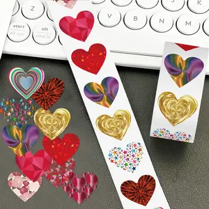 500 Sheets/roll of Cute Sparkly Heart DIY Adhesive Stickers, Sealing Stickers for Mugs, Laptops, and Suitcases. DIY Decorative Stickers for Birthday Gifts