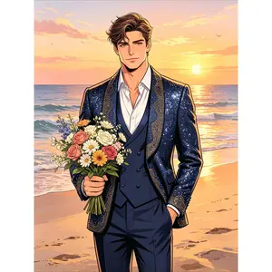 Feel Like The Main Character: Navy Rhinestone Tuxedo 3-Piece + Free Bow Tie