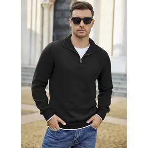 COOFANDY Men's Quarter Zip Up Pullover Slim Fit Lightweight Mock Neck Long Sleeve Sweaters