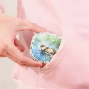 River Fallen Leaves Otter Printed Retainer Box, Healing Style Denture Storage Box, Universal Orthodontic Retainer Case for Adults and Kids, Lightweight Portable Invisible Braces Box