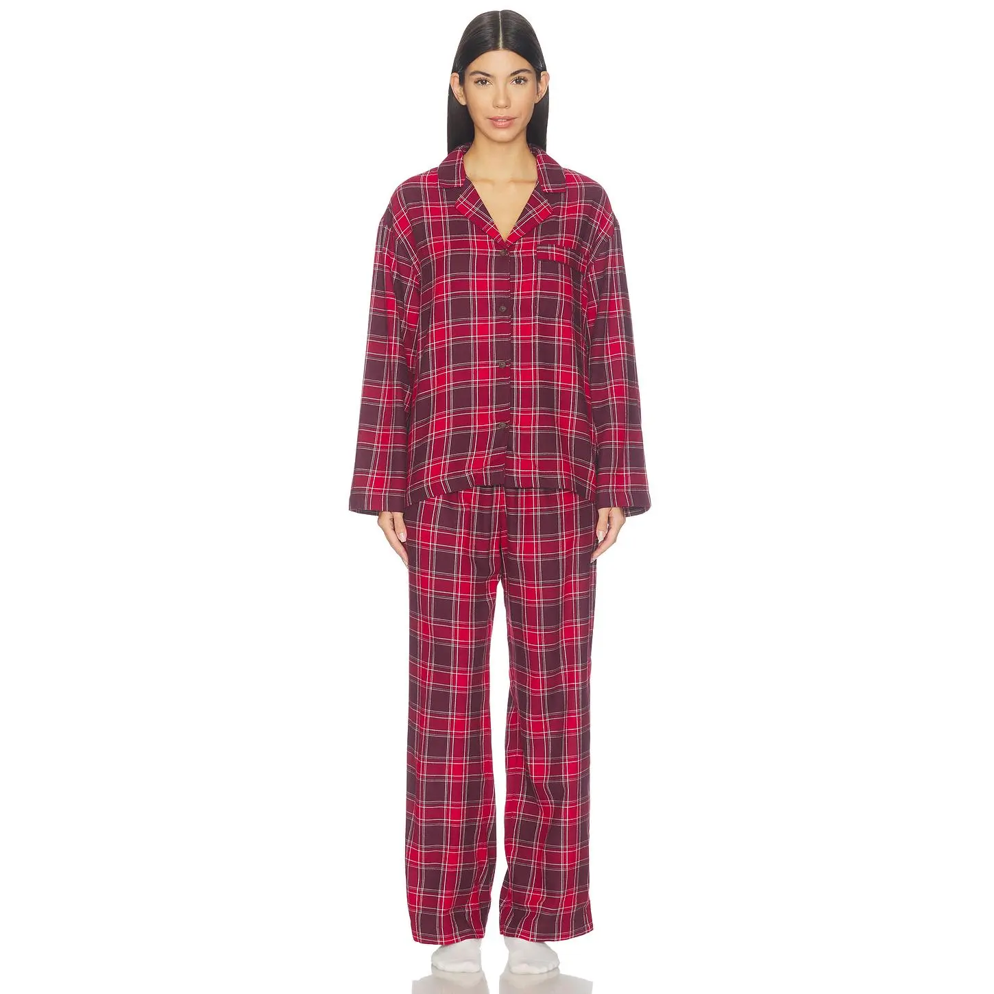 eberjey Flannel Pajama Set in Oxford Check, Holly Red & Wildberry Oxford Check Holly Red & Wildberry