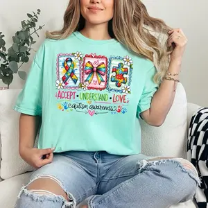 Accept•Understand•Love T-shirt Comfort Colors Summer Everyday Style Shirtsleeve casual comfortable super soft relaxed fit unisex Sizing womenswear Streetwear  vintage Crewneck Printed Loose Autism, Acceptance, Awareness, Inclusion, SpreadKindness