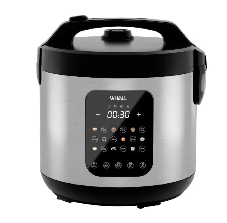 WHALLSE Digital Rice Cooker – 10-Cup Uncooked / 20-Cup Cooked Capacity, Multi-Function Steamer, Slow Cooker, Oatmeal Setting, Auto Keep Warm Feature, 5 Qt, Stainless Steel New