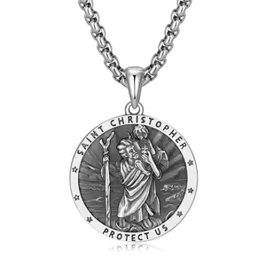 FANCIME Sterling Silver St. Christopher Medal Amulet, Men's Daily Pendant Necklace from the Saint Series
