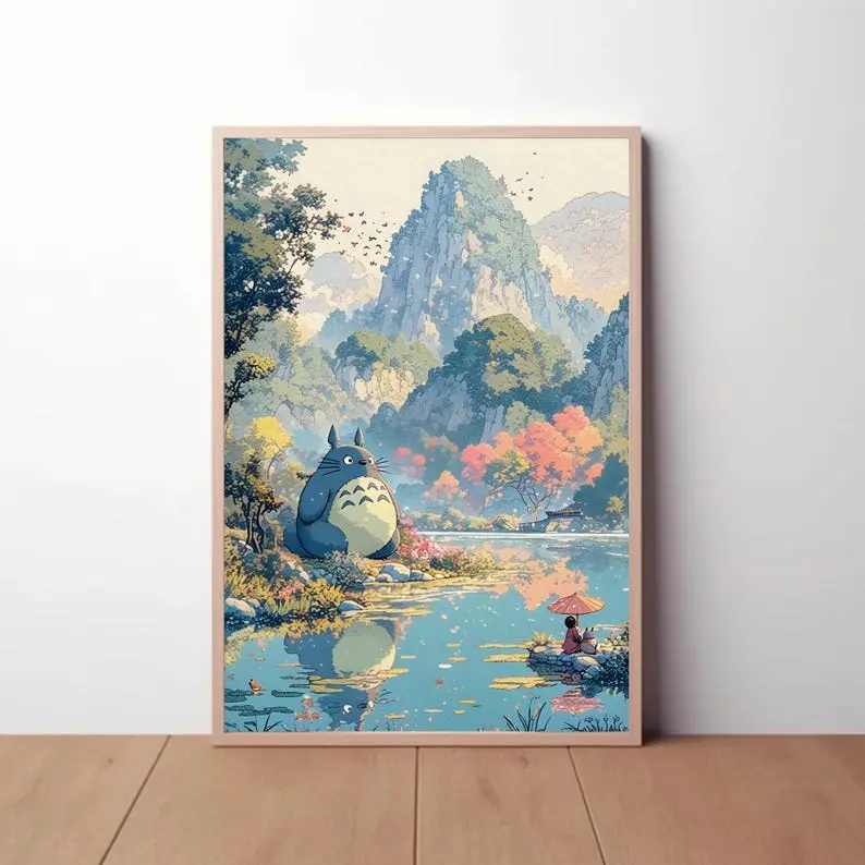 High Resolution Unframed Studio Ghibli My Neighbor Totoro Digital Print - Waterproof Plaid Animal Ghibli Graphic Prints, 12x18inch/16x24inch(40x60cm)/20x30inch Japanese Wall Decor, Box-Included Home Supplies for Room