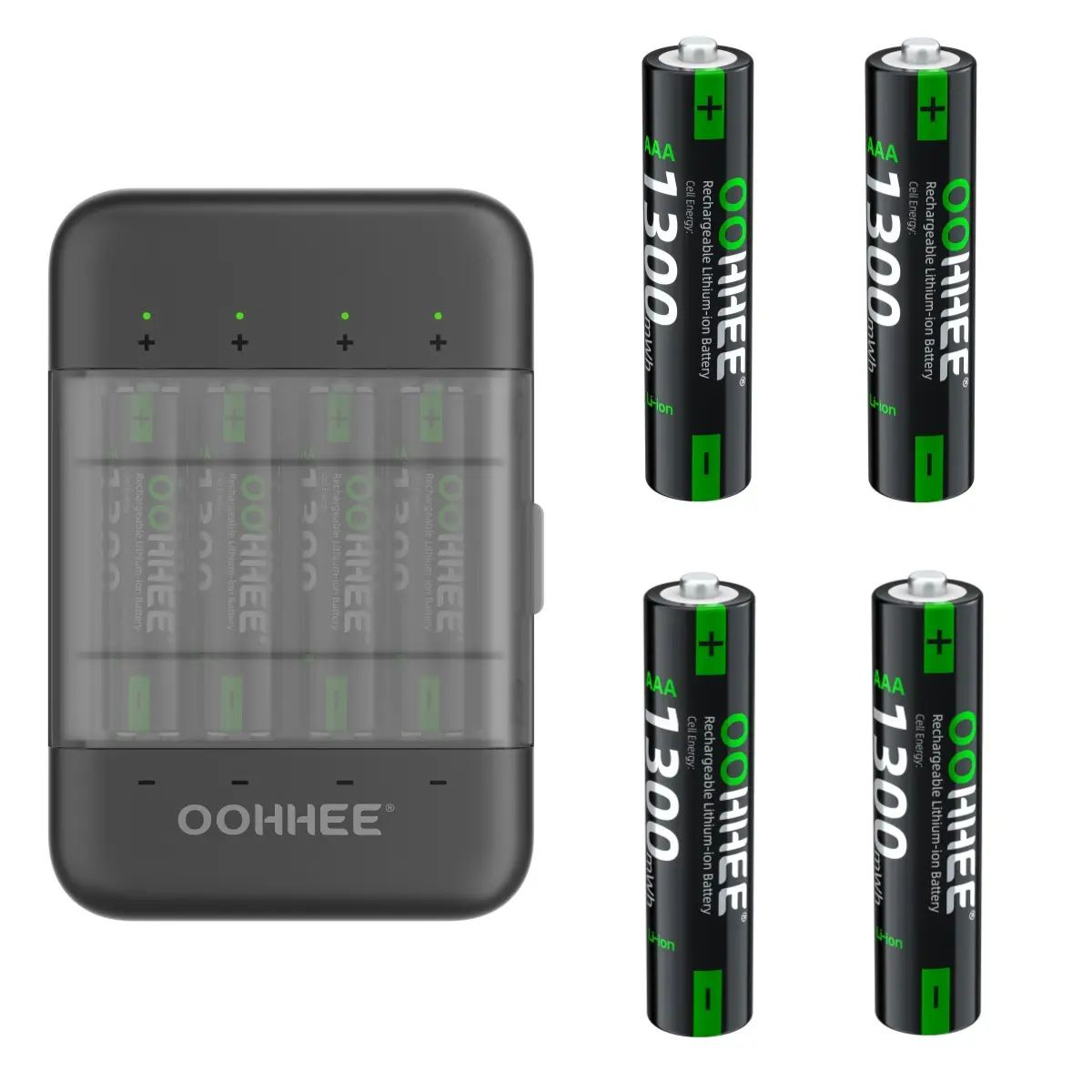 OOHHEE 8 PCS 1300mWh 1.5V AAA Rechargeable Lithium Batteries + Fast Thin Charging Storage Box OOHHEE 8 PCS 1300mWh 1.5V AAA Rechargeable Lithium Batteries + Fast Thin Charging Storage Box