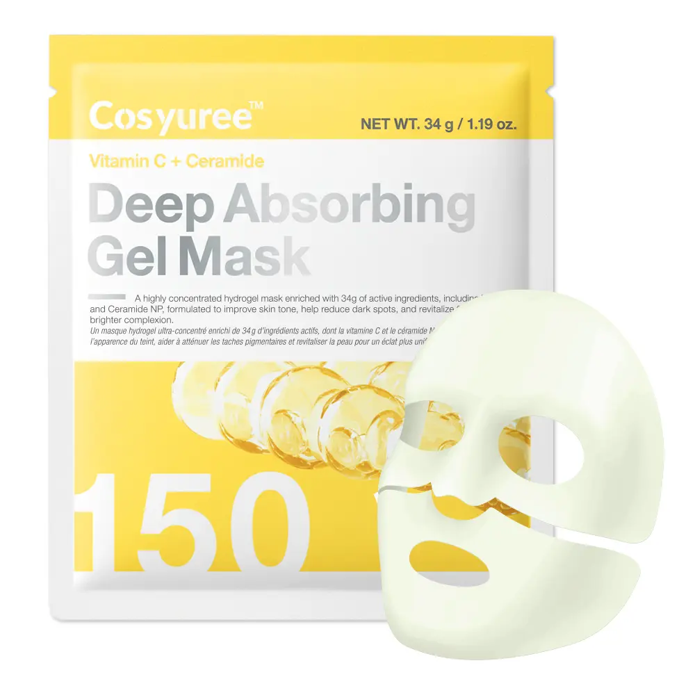 [Cosyuree] Vitamin C + Ceramide Deep Absorbing Gel Mask for Dark Spots, and Uneven Skin Tone｜Overnight Premium Facial Mask ｜Brightening – Korean Skin Care (4 pack)