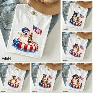 Custom Dog 4th of July T-Shirt Patriotic USA Puppy Graphic Tee Personalized Pet Breed Shirt Funny American Flag Vintage Washed Unisex TikTok Viral Gift
