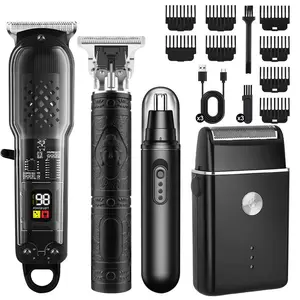 Men’s Precision 4-in-1 Grooming Kit, Cordless Electric Shaver Nose Hair Trimmer Hair Clipper with LED Display 8 Guide Combs for Home Haircut & Shaving