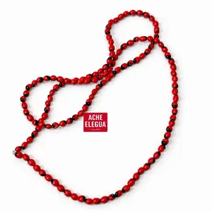 Ache Elegua Peony Necklace Handmade with Red and Black Beads for Stylish Accessory