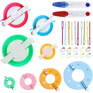 Pom Pom Maker,30pcs Pom Pom Makers kit Includes 8 PCS Pom Pom Maker+2pcs Scissors+10pcs Plastic Needles+10pcs kntting Stitch Markers
