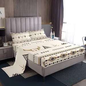 Western Cowboy Bed Sheets Set,Bull Skull Flat Fitted Sheet for Boys Teens Men Room,Boho Aztec Ethnic Horns Bedding Setsouthwestern Native Bed Sets