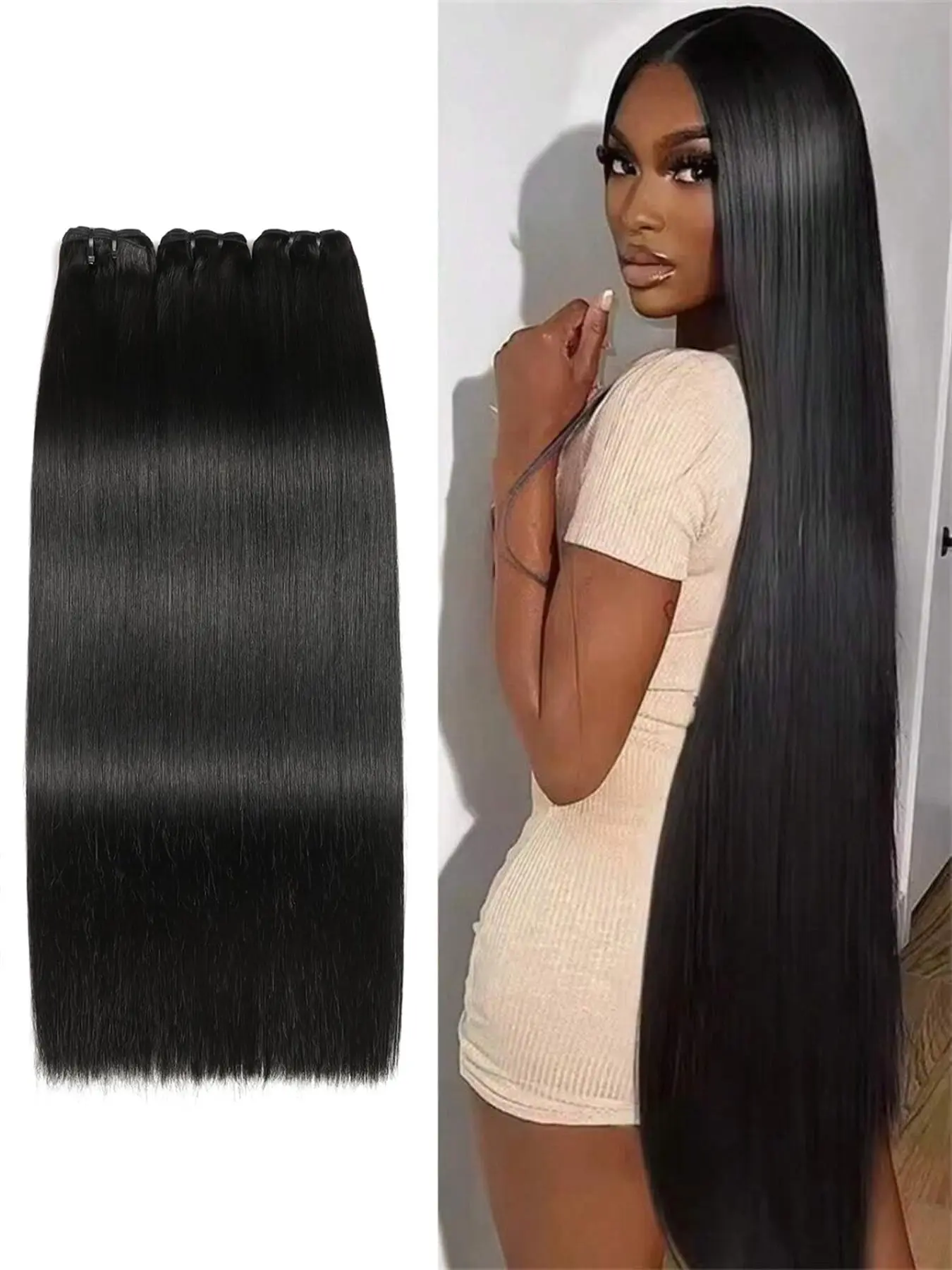 Brazilian Straight Bundles Human Hair (20 22 24 Inch) Unprocessed Straight Human Hair Quick Weave Hair 1 Bundles Thick Remy Virgin Hair Extensions Natural Color Halloween wigs TikTokShopBlackFriday Raw Hair Bundles Real Hair Extensions