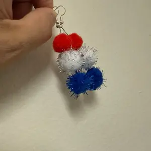 TiosOddities Stars & Poms Hand-Sewn Patriotic Earrings Ultra-Lightweight Hypoallergenic Stainless Steel Posts Perfect for 4th of July BBQs and Parades