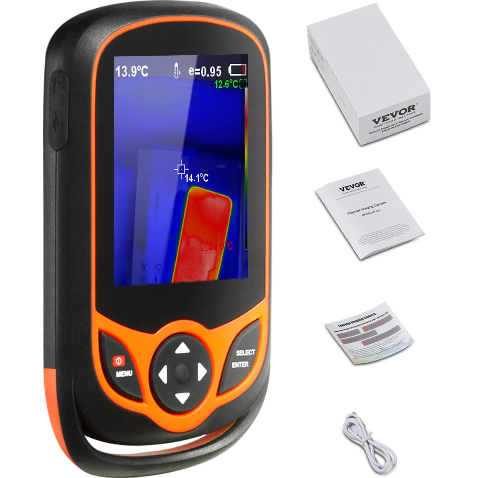 VEVOR Thermal Imaging Camera, 256x 192 IR Resolution Pocket Infrared Thermal Imager with WiFi, 25Hz Refresh Rate Thermal Camera Pocket with 3.2 Touch Screen, 0.3MP Visual Camera, -4-1022, IP54