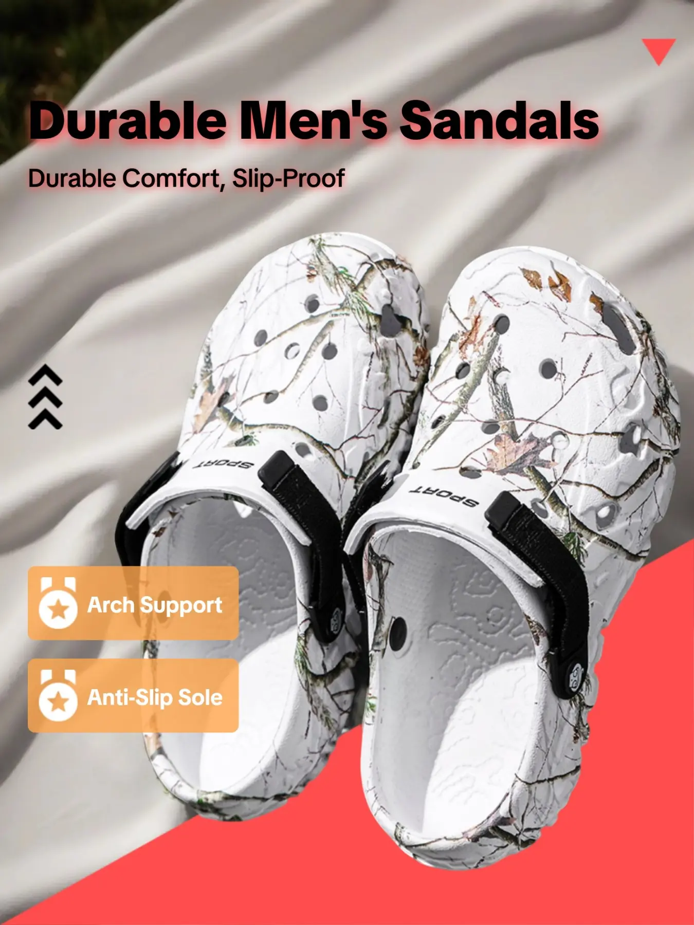 Men's Camouflage Techwear Clogs, Non-Slip Textured Sole, Breathable Cutout Design, Adjustable Strap for Outdoor & Casual