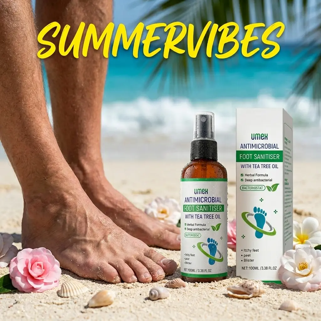 UMEX Tea Tree Oil Antifungal Foot Spray - 100ml Lightweight Daily Foot Care Aid, 97% Stink Elimination, Fast Fungus Defense, Clinically Tested Natural Antiseptic, Quick-Dry Spray Bottle, Cracked Heel Repair, Hydrate & Moisturizing Water-Locking Treatment