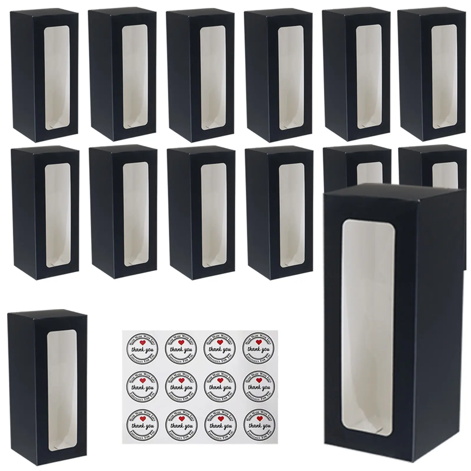 Black Gift Boxes,8.7'x3.15'x3.15' Cookie Boxes with Window, White Bakery Boxes, Strawberry boxes, Long Treat Boxes for Strawberries and Pastries