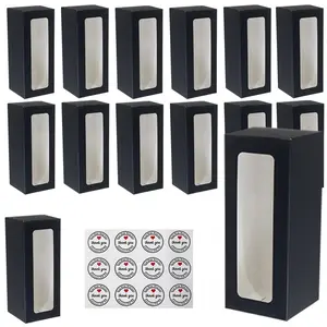 Black Gift Boxes,8.7'x3.15'x3.15' Cookie Boxes with Window, White Bakery Boxes, Strawberry boxes, Long Treat Boxes for Strawberries and Pastries