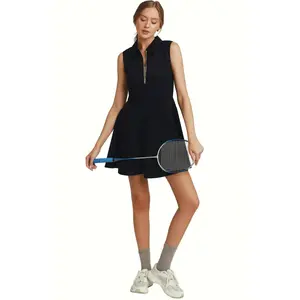 Umgee Black Collared Quarter Zip Tennis Dress