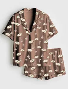 Women's Espresso Martini Wedding Drink Satin Pajama Set, Unique PJs with Design, Matching Family Sleepwear Set, Satin Pajama Set For Men Women Kids