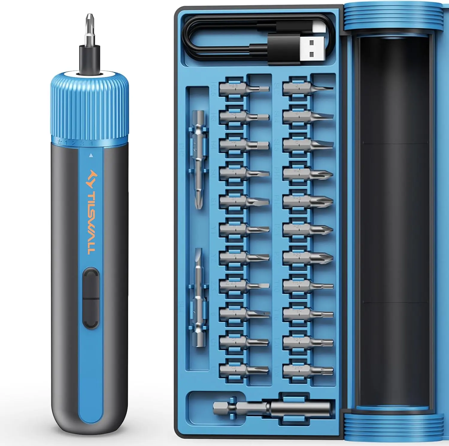 4V Electric Screwdriver, 10N.m High /260 RPM| Desarmador eléctrico, 4-, 2200mAh USB-C Fast Charging, 25pc S2 Bits for DIY and Home Repairs (Blue) -W122