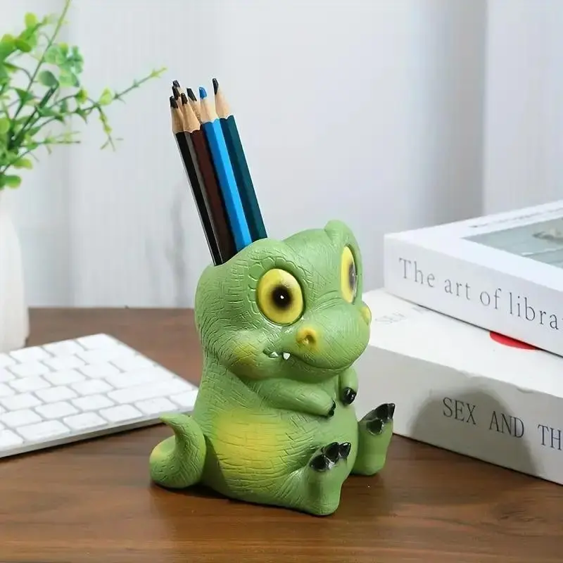 Cute Cartoon Dinosaur Pen Holder, Resin Jurassic Desk Organizer, Office Decorative Item, Christmas Gift, 1 Piece