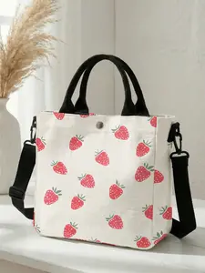 1 piece of strawberry print pattern 2D printed fashionable crossbody bag, adjustable shoulder strap + snap closure | students/workforce/street outings | a street essential with both aesthetic appeal and practicality