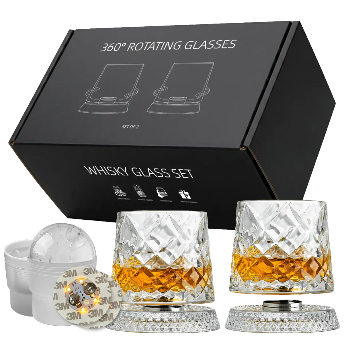 360° Spinning Crystal Glass – Star-Cut Stress Relief Whiskey & Wine Glass, Elegant European Barware Gift，Rotating Glass Cup Spinning Glass Cup