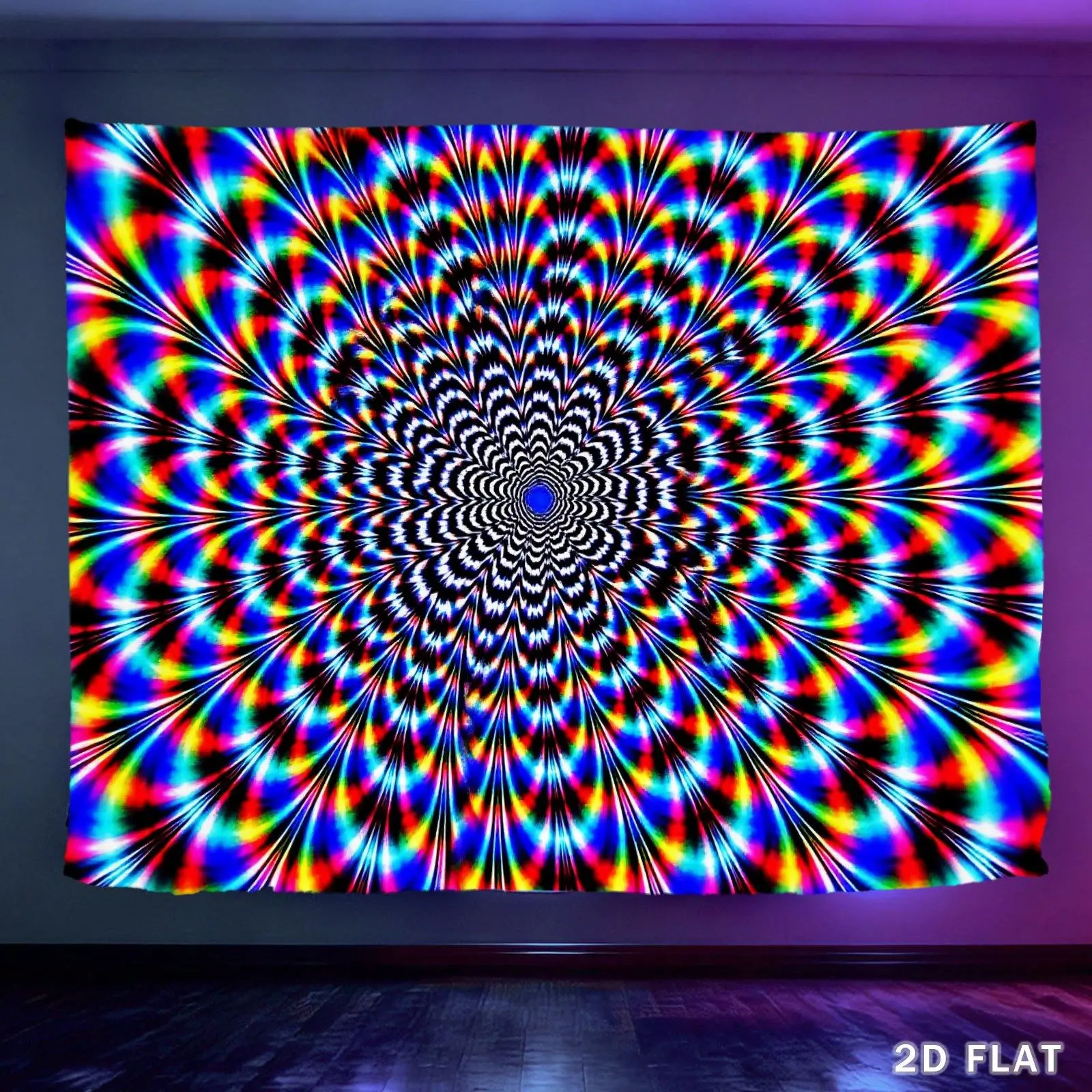 Fashion 1-Piece 2D UV Psychedelic Spiral Print Wall Hanging Tapestry, Bright Colors Central Tunnel-Style Flag, Modern Home Decor for Christmas Background
