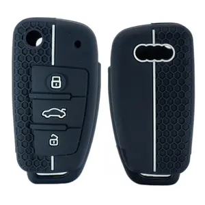 1、4、6、8pcsSSSSSSS 1pc Black Silicone Remote Key Cover with white Accents for Audi TT, A6, C6, A4, A5, A7, A3, Q3, Rs3, Rs6, Q2, Q7, S3, S7, S8 - Durable Hexagonal Pattern Key Fob Case with Lock/Unlock/Car Icons