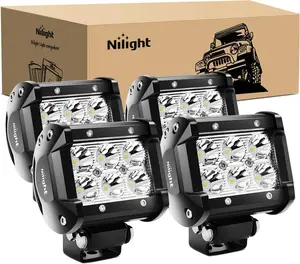 Nilight 4PCS Super Slim 18W 1260lm Spot LED Pods Lightbar - 12V/24V Waterproof Driving Fog Off-Road Work Lights for Cars, Trucks, ATVs