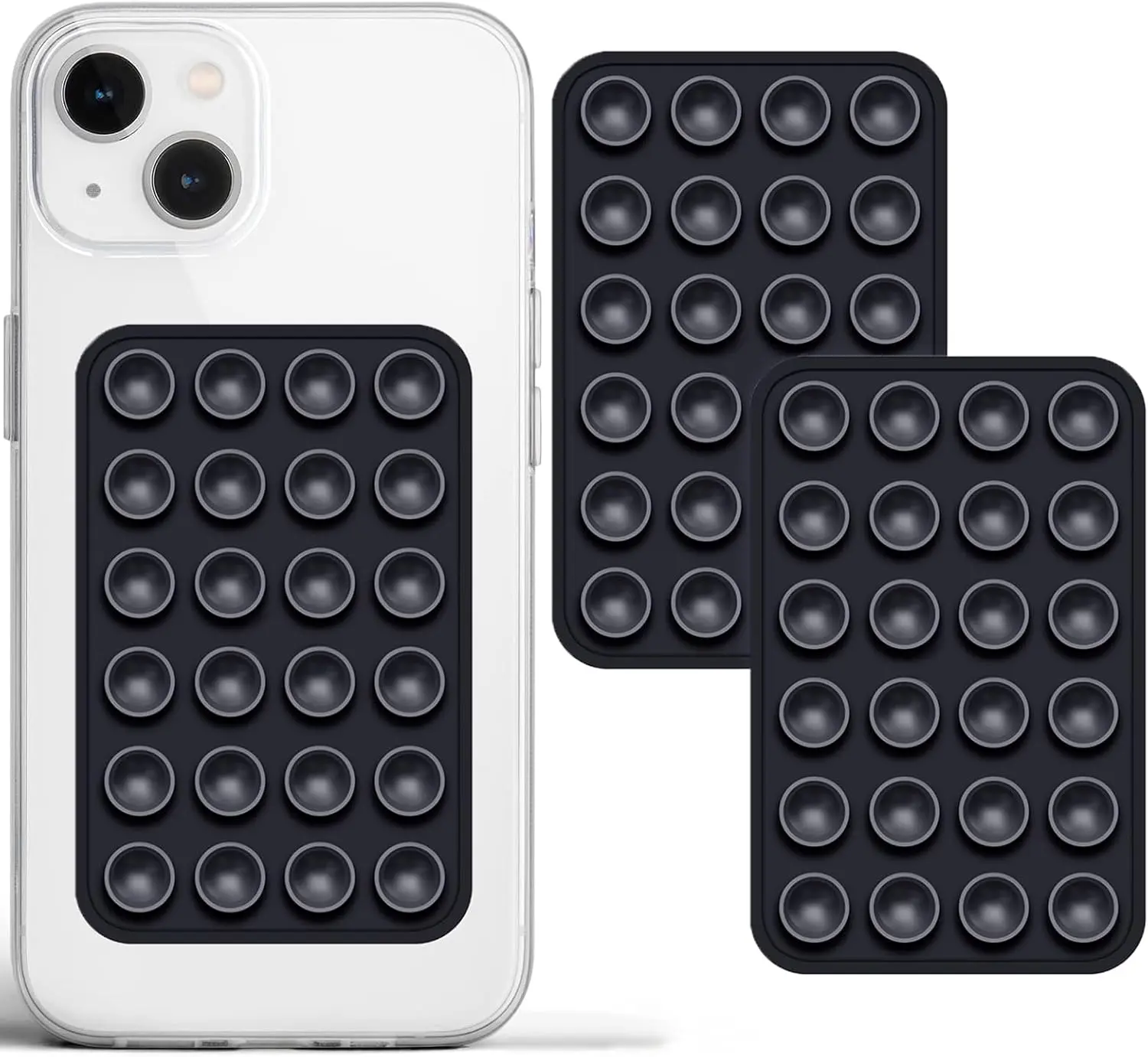 Anteel 2-Pack Silicone Suction Phone Case Adhesive Mount - Strong Grip Holder for Selfies, Videos - Hands-Free Sticky Accessory for iPhone, Android (2.17" x 3.15", Black)