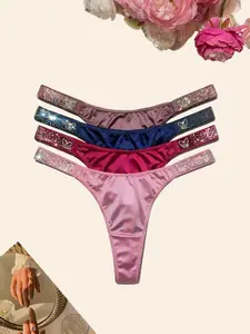 4-pack Women's shining & sparkling A+rhinestone thongs(4 colours),  butterfly Color Gradient design , soft, high quality and fresh underwear，panties, suitable for daily life, sports, and four-season multi-pack fashion women's underwear size for S-XL
