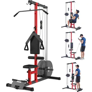 LAT Pulldown Machine, Multi-Functional Cable Machine with High and Low Pulley Station, Row Cable Machine Home Gym with Leg Support, Tricep Workout Equipment, For Total Body Training