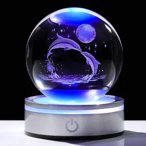 3D Crystal Ball Dolphin Gifts for Women Couples, Laser Dolphin Statue Lamp Glass Animals Figurines Home Decor Snow Globes Dolphin Gifts for Girls on Birthday Christmas Anniversary - 3.15"/8CM
