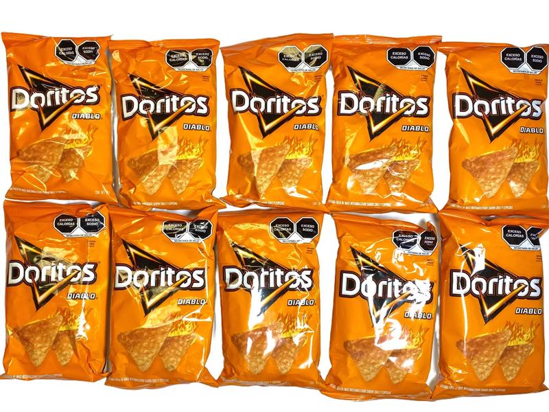 10 - PK DORITOS DIABLO - 58 GRAMS PER BAG - MEXICAN CHIPS - PAPITAS MEXICANAS - SABRITAS MEXICANAS