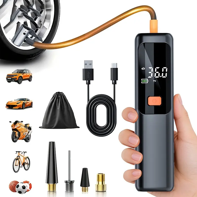 Mini Tire Inflator Pump with Digital Pressure Gauge, Fast Charging, Adjustable Modes, Cordless Tire Inflator, Tire Air Inflator, Tire Inflator Tool, Tire Inflation Tool, Suitable for Cars, Bikes, Balls, Ideal Gift