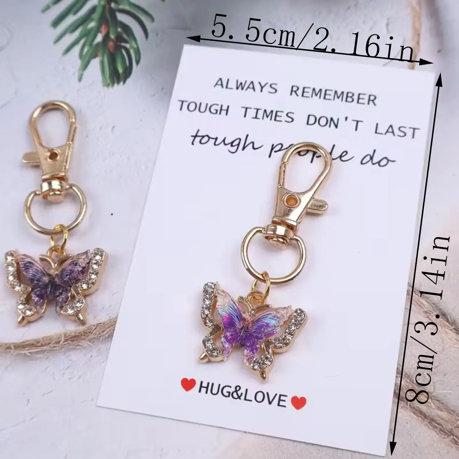 12pcs HUG & LOVE Pocket Hug Token Set, Butterfly Keychain, Alloy