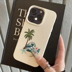 Phone Case Wave Pattern With Fresh Palm Tree, Made Of TPU, Compatible With IPhone 17 16 15 14 13 12 11 PRO MAX PLUS And IPhone 16E 17 AIR XR XS MAX Series Mobile Case, High Aesthetic Shockproof Protective Cover.