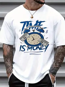Unisex 100% Cotton Round Neck Short - Sleeve T - Shirt - 'Time Is Money' Graphic Basic Tee For Summer Men's Tops men casual