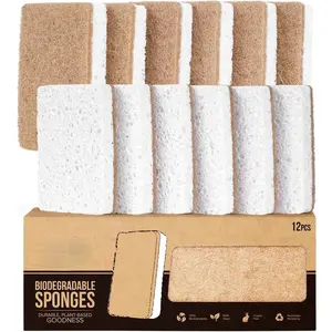 12 Count - Plant-Based Kitchen Sponges, Natural, Eco-Friendly, Biodegradable Sisal Hemp Sponges for Dishes, Cleaning Sponge for Kitchen, Bathroom, Household