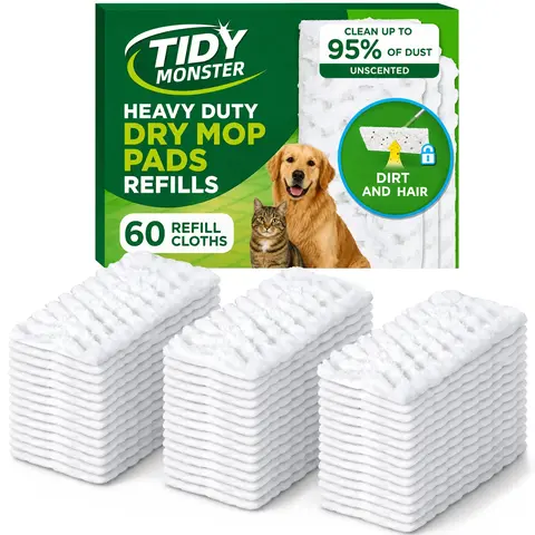 60 Pack Heavy Duty Dry Sweeping Cloth Refills Compatible with Swiffer Sweeper, Disposable Dust Mopping Pads for Hardwood, Tile & Floor Cleaning
