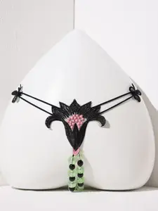 Sexy Night Light Beaded Thong Underwear, Full Transparency, Dual Row Massage Design, Sensual Lingerie for Women