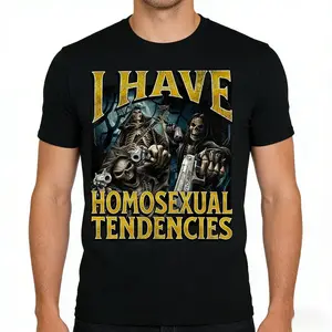I Have Homosexual Tendencies Skeleton Meme T-Shirt, Unisex Sarcastic Graphic Tee, Loose Sports Novelty Short Sleeve Apparel for Men and Women, Aesthetic Ironic Fashion Top, Viral Humor Streetwear Shirt